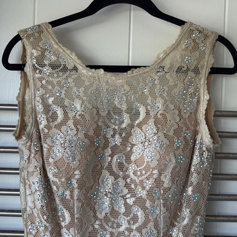 Jovani Nude Embellished Silver Lace Short Mini Cocktail Prom Dress 4 - Picture 3 of 8
